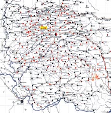 Die deutschen Siedlungen im Banat vor dem 2. Weltkrieg (rot)